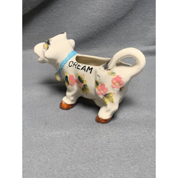 Vintage Cow-Shaped Creamer with Floral Design & "Cream" Label - Picture 2 of 11